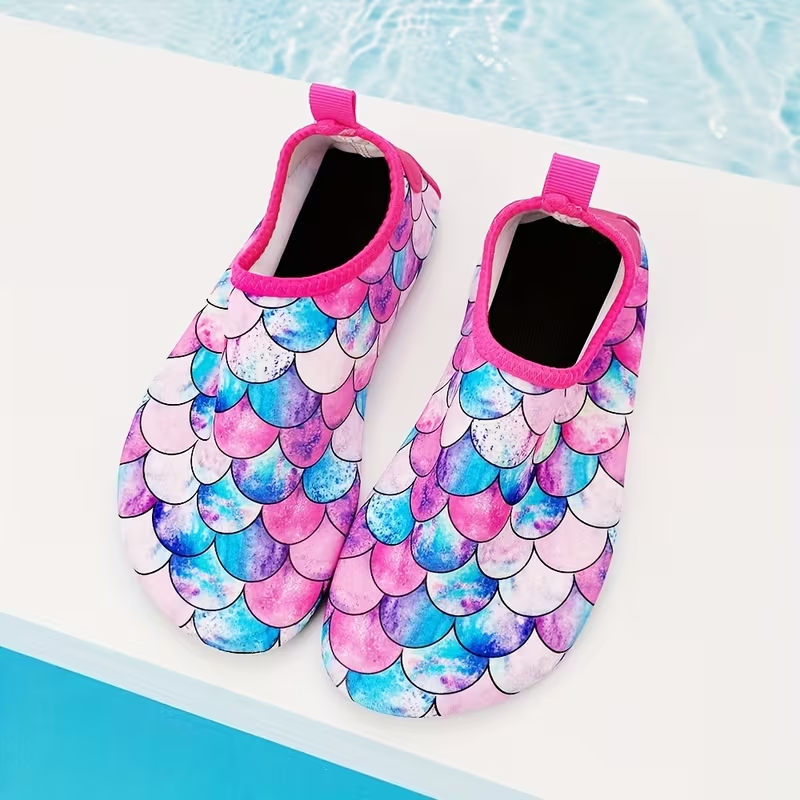 Fish Scale Print Casual Slip On Water Shoes For Kids