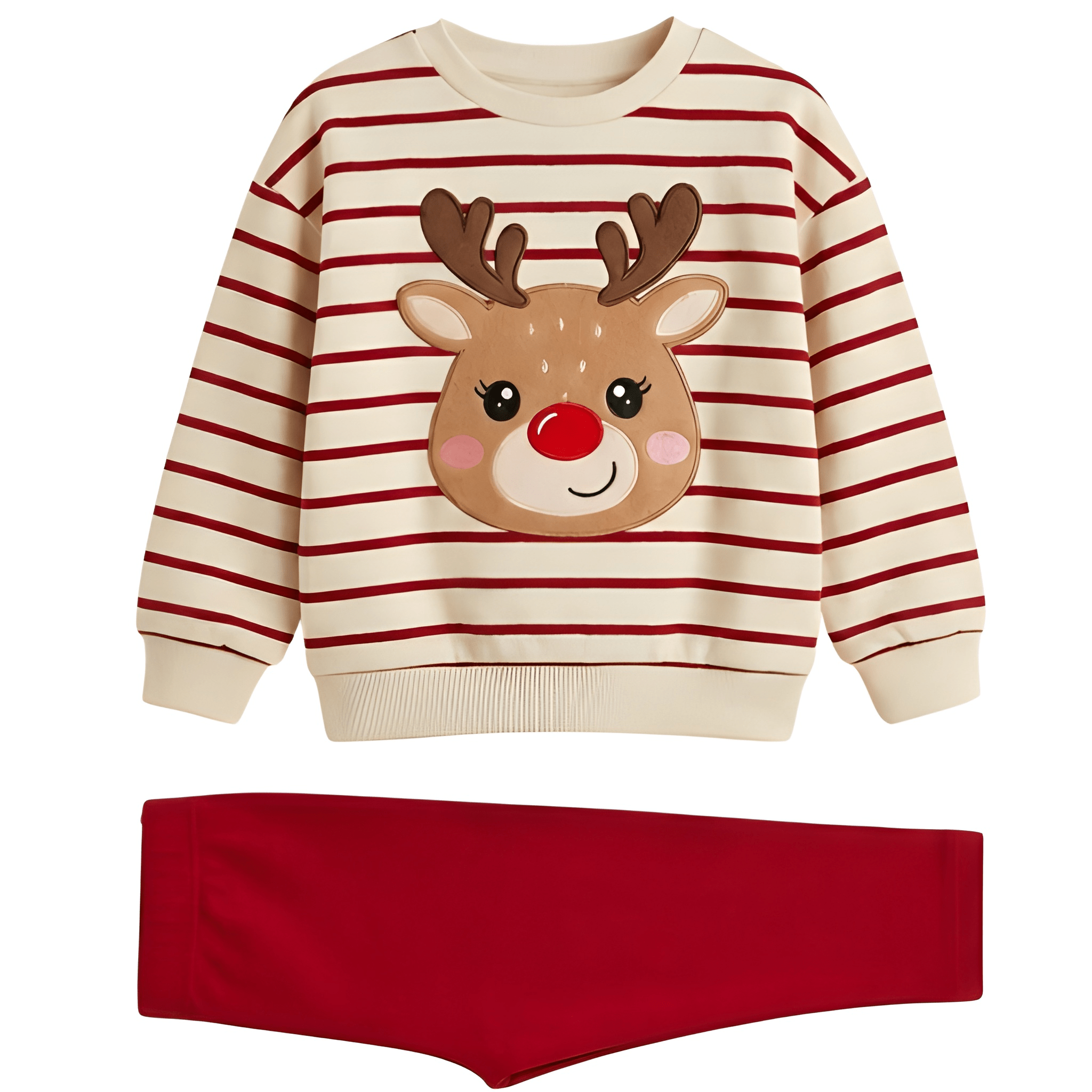 Christmas Reindeer Print Long Sleeve Top And Legging Set For Girls