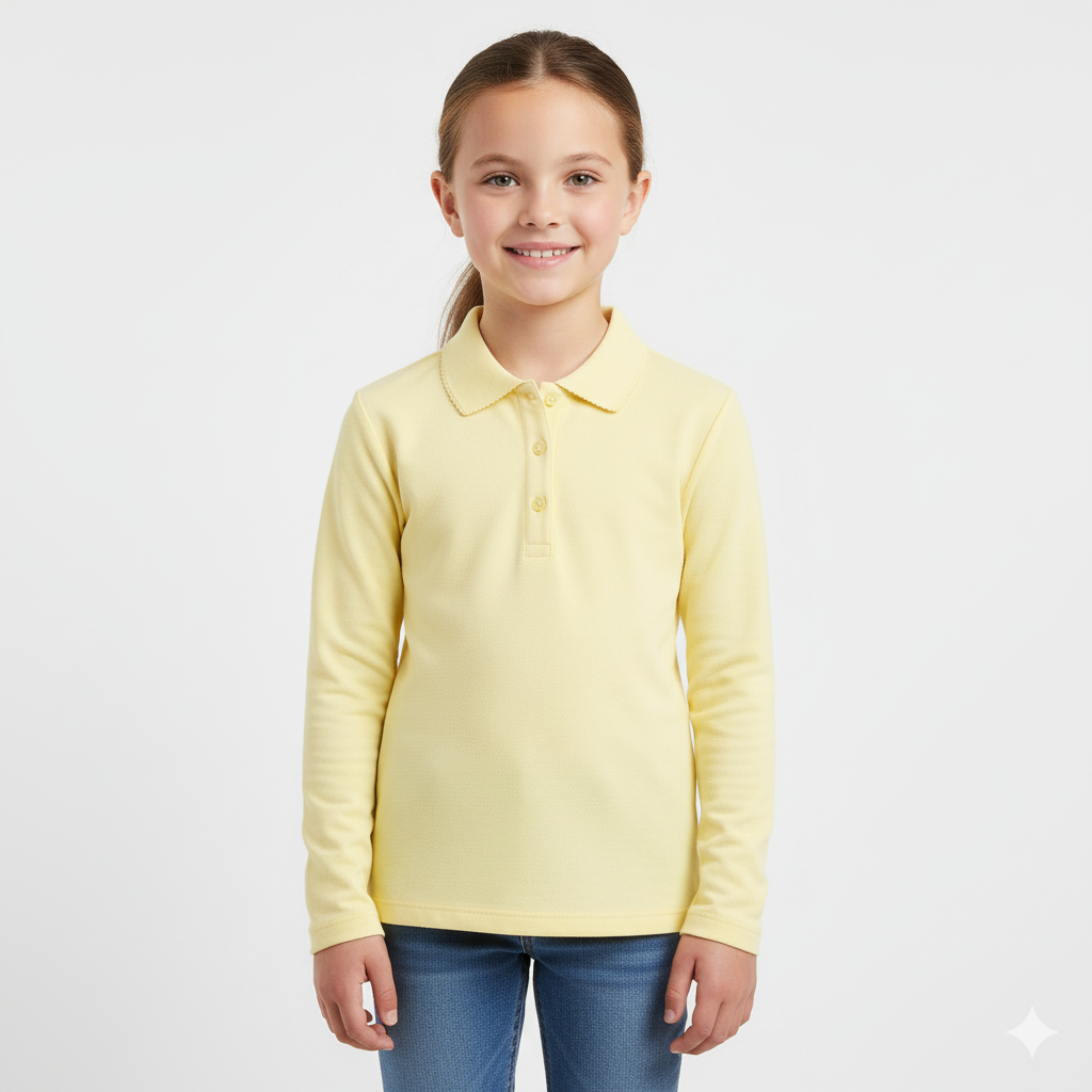 Girls Uniform Long Sleeve Picot Collar Polo