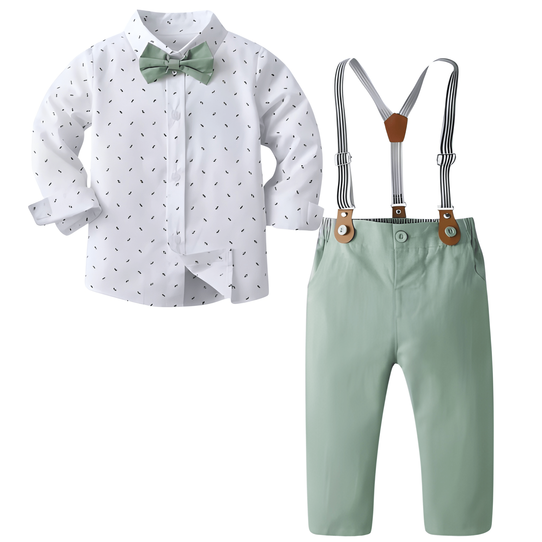 Long Sleeve Random Print Shirt With Bow And Trousers For Special Events