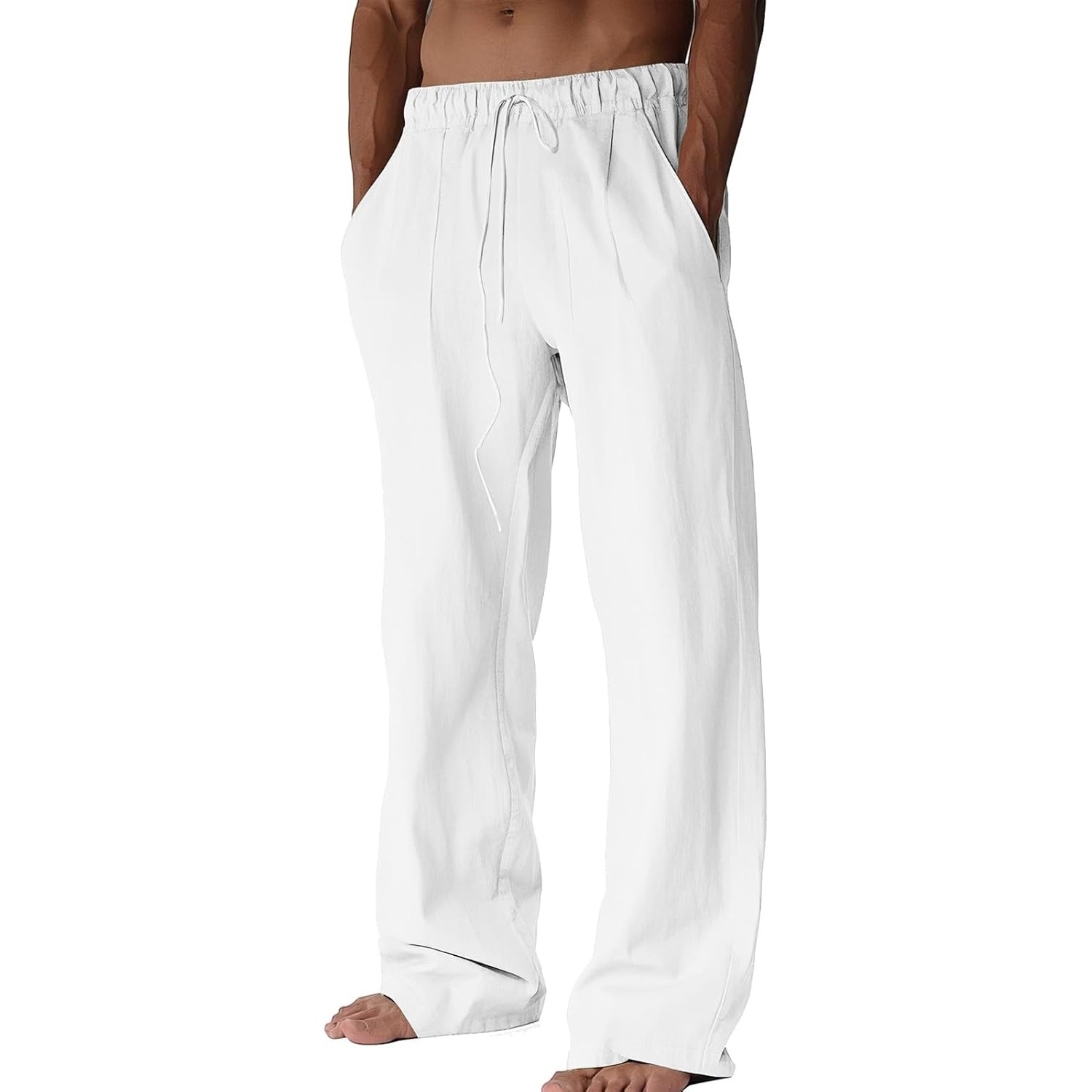  Beach Casual Cotton Summer Lightweight Elastic Waist Drawstring With Deep Pockets Linen Pants