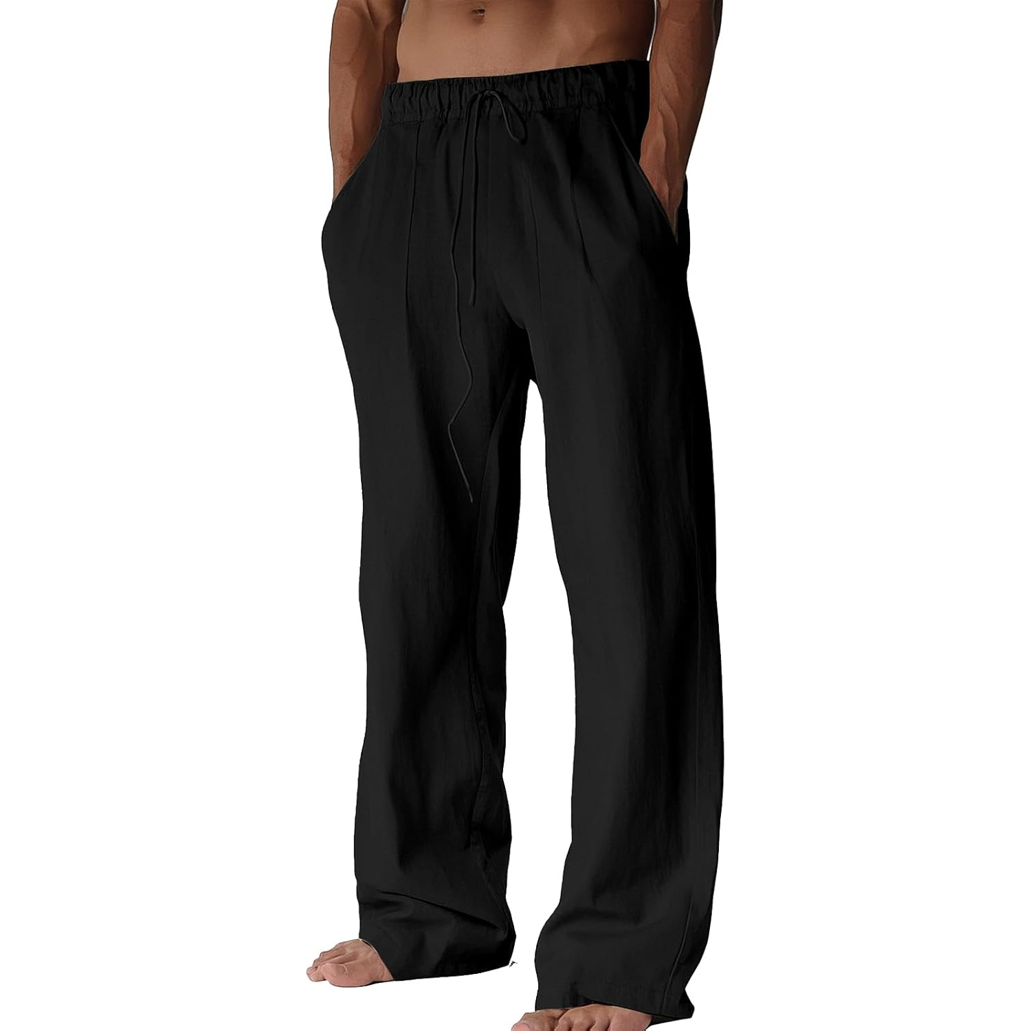  Beach Casual Cotton Summer Lightweight Elastic Waist Drawstring With Deep Pockets Linen Pants