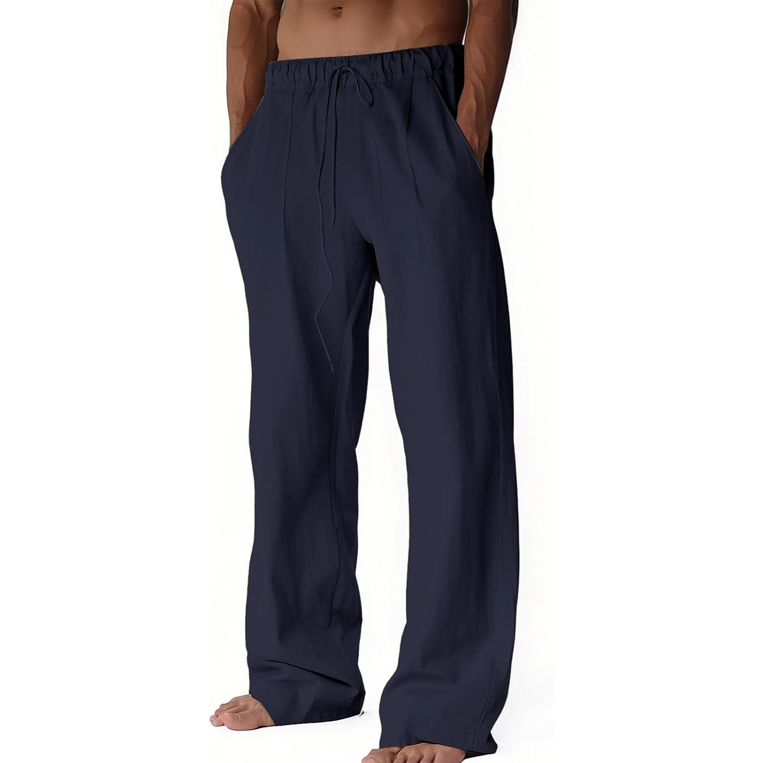  Beach Casual Cotton Summer Lightweight Elastic Waist Drawstring With Deep Pockets Linen Pants