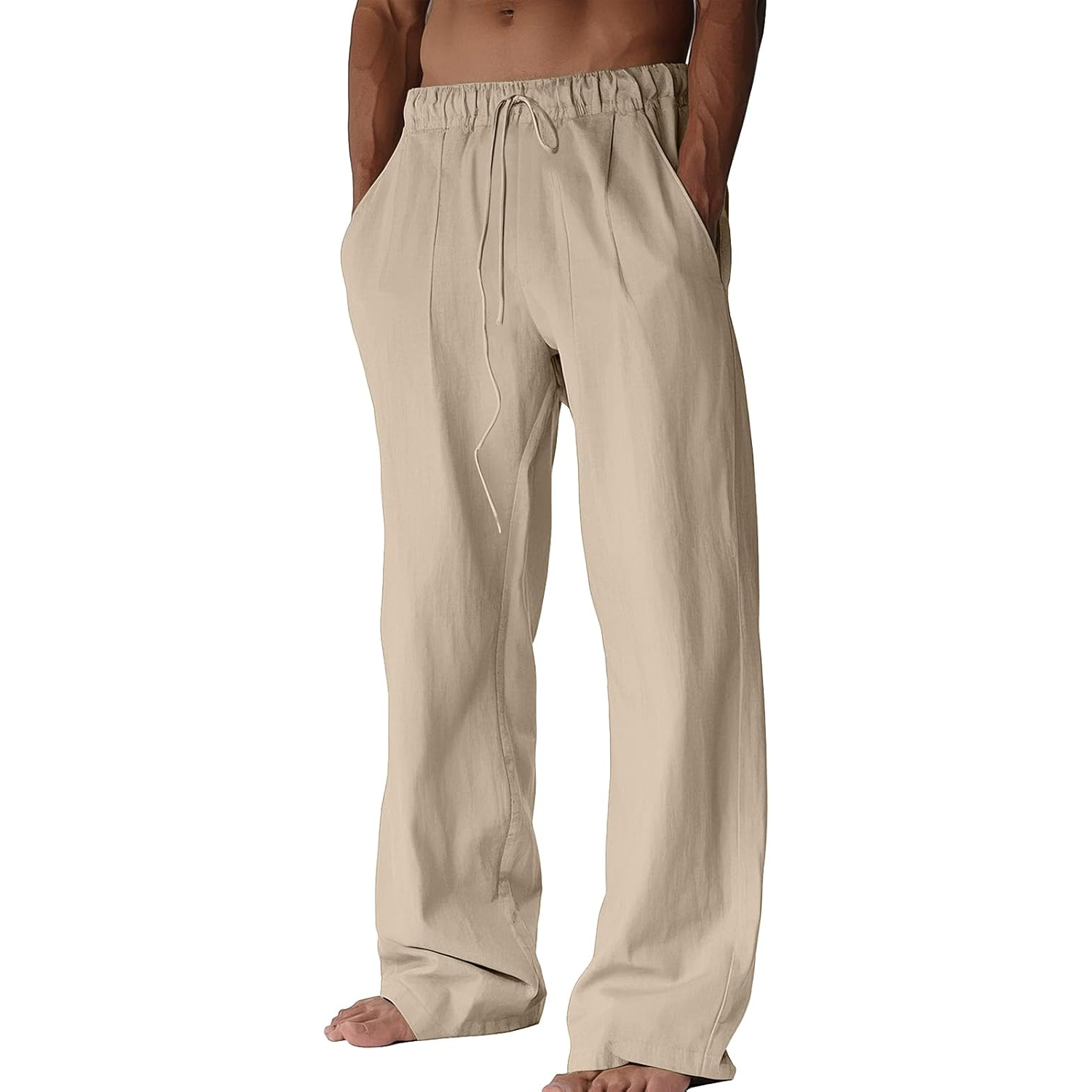  Beach Casual Cotton Summer Lightweight Elastic Waist Drawstring With Deep Pockets Linen Pants