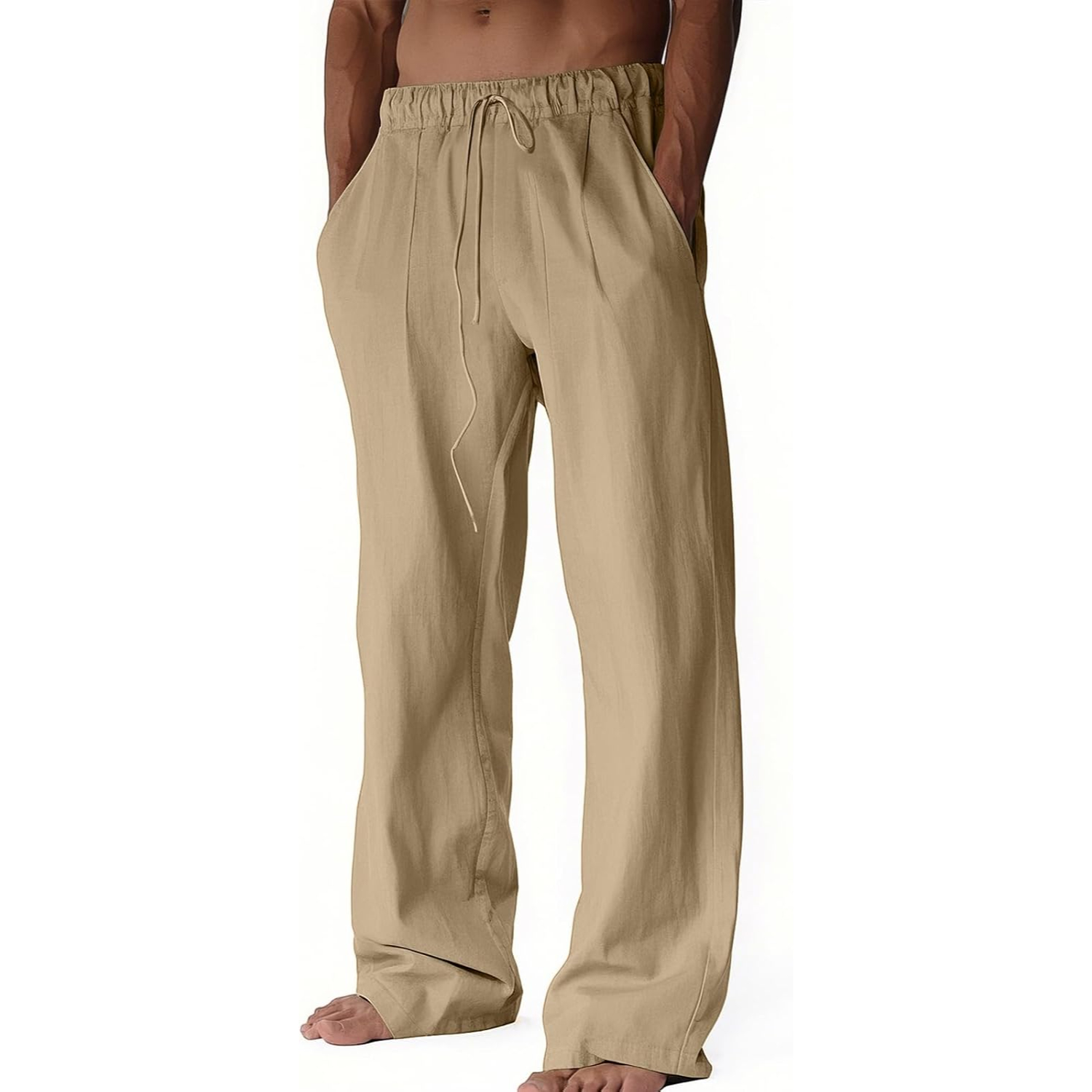  Beach Casual Cotton Summer Lightweight Elastic Waist Drawstring With Deep Pockets Linen Pants