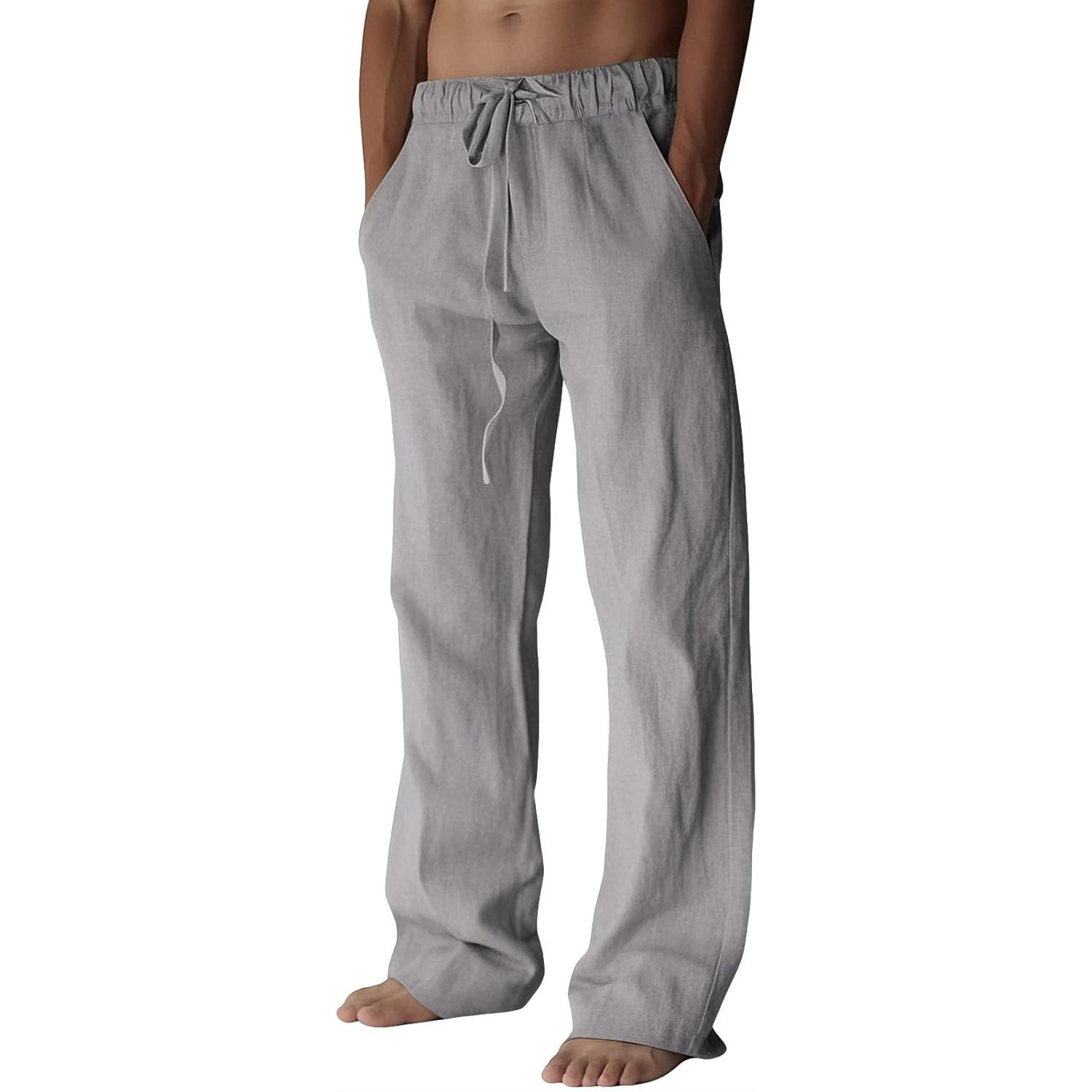  Beach Casual Cotton Summer Lightweight Elastic Waist Drawstring With Deep Pockets Linen Pants
