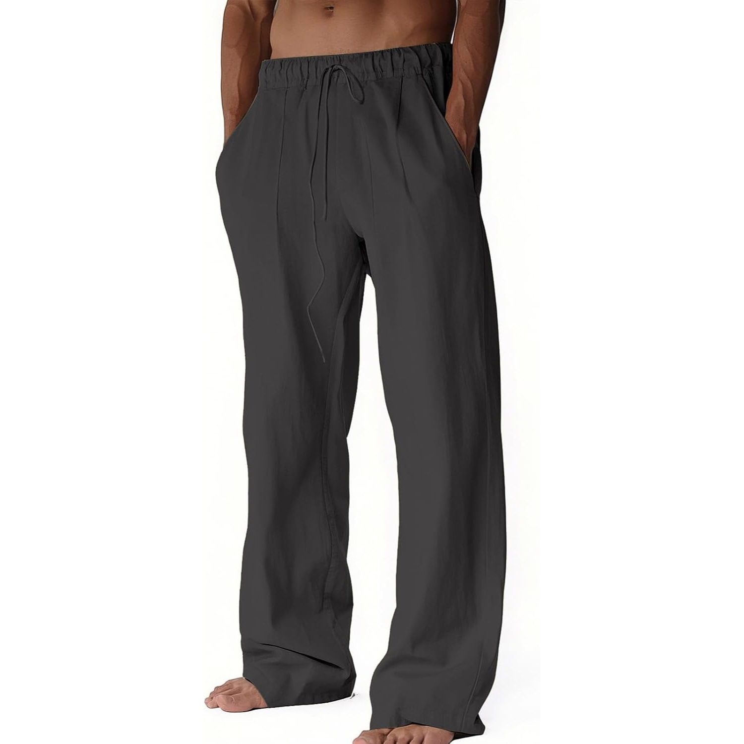  Beach Casual Cotton Summer Lightweight Elastic Waist Drawstring With Deep Pockets Linen Pants