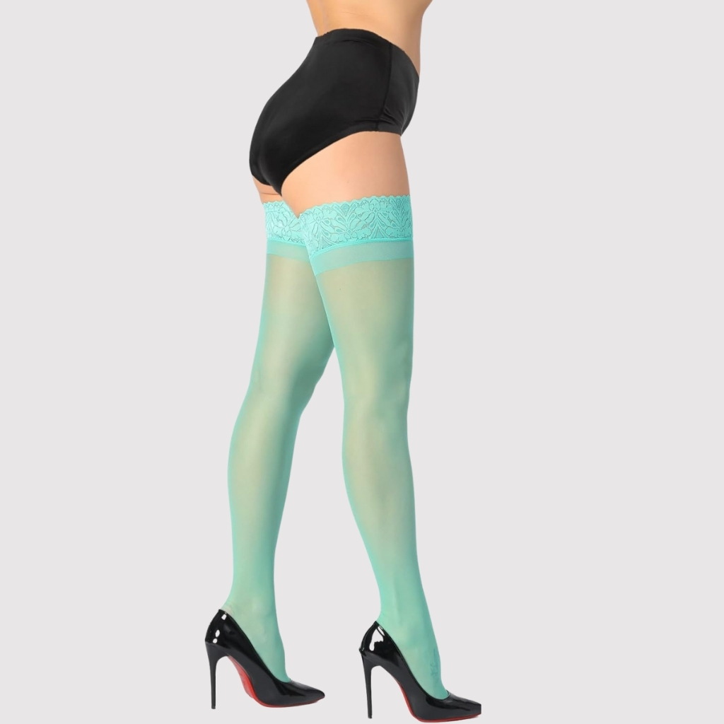 High Stockings Silicone Lace Top Stay Up Silky Semi Sheer Pantyhose