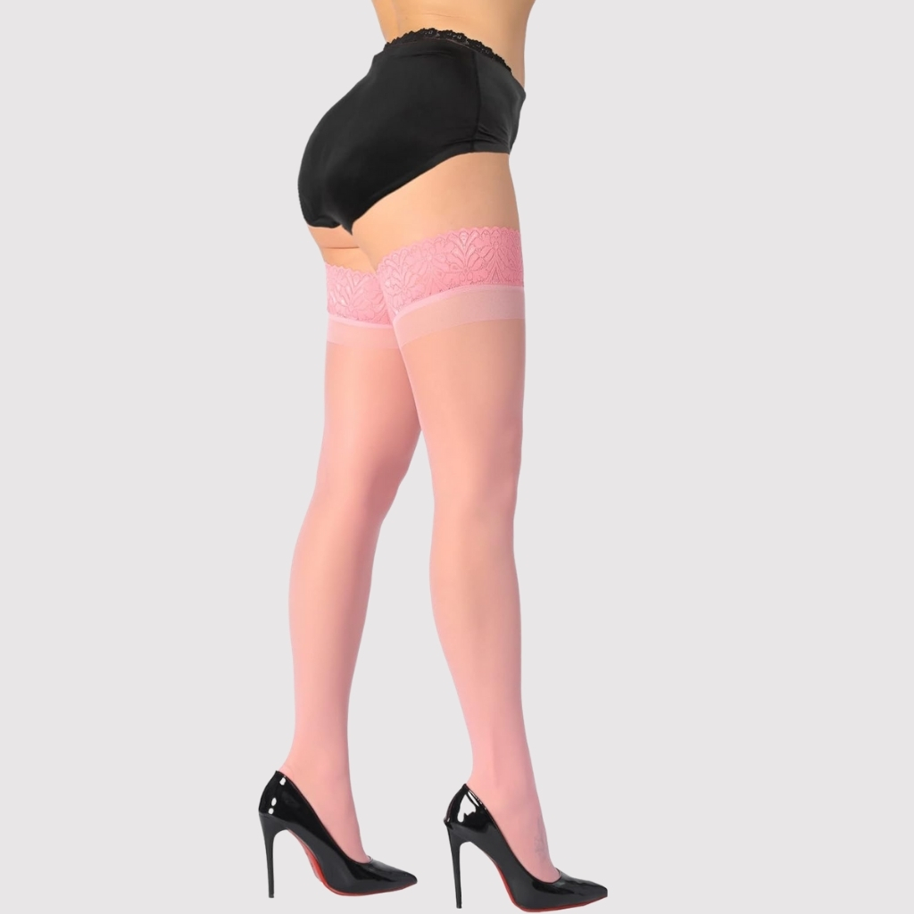 High Stockings Silicone Lace Top Stay Up Silky Semi Sheer Pantyhose