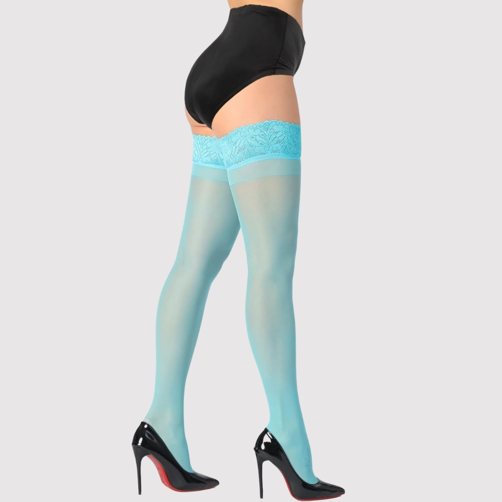 High Stockings Silicone Lace Top Stay Up Silky Semi Sheer Pantyhose