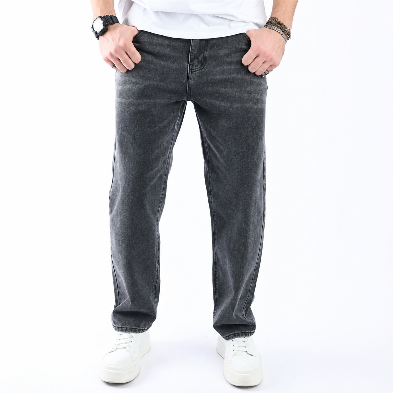 Loose Fit Stretch Baggy Denim Jeans With Pockets For Men