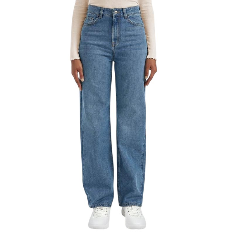 Womens Minimalist High Waist Denim Stretch Wide Leg Jeans