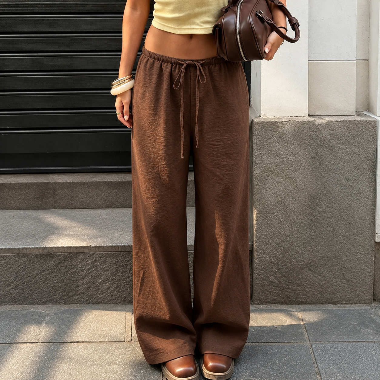 Linen Style High Rise Casual Pants For Everyday Vacation Women