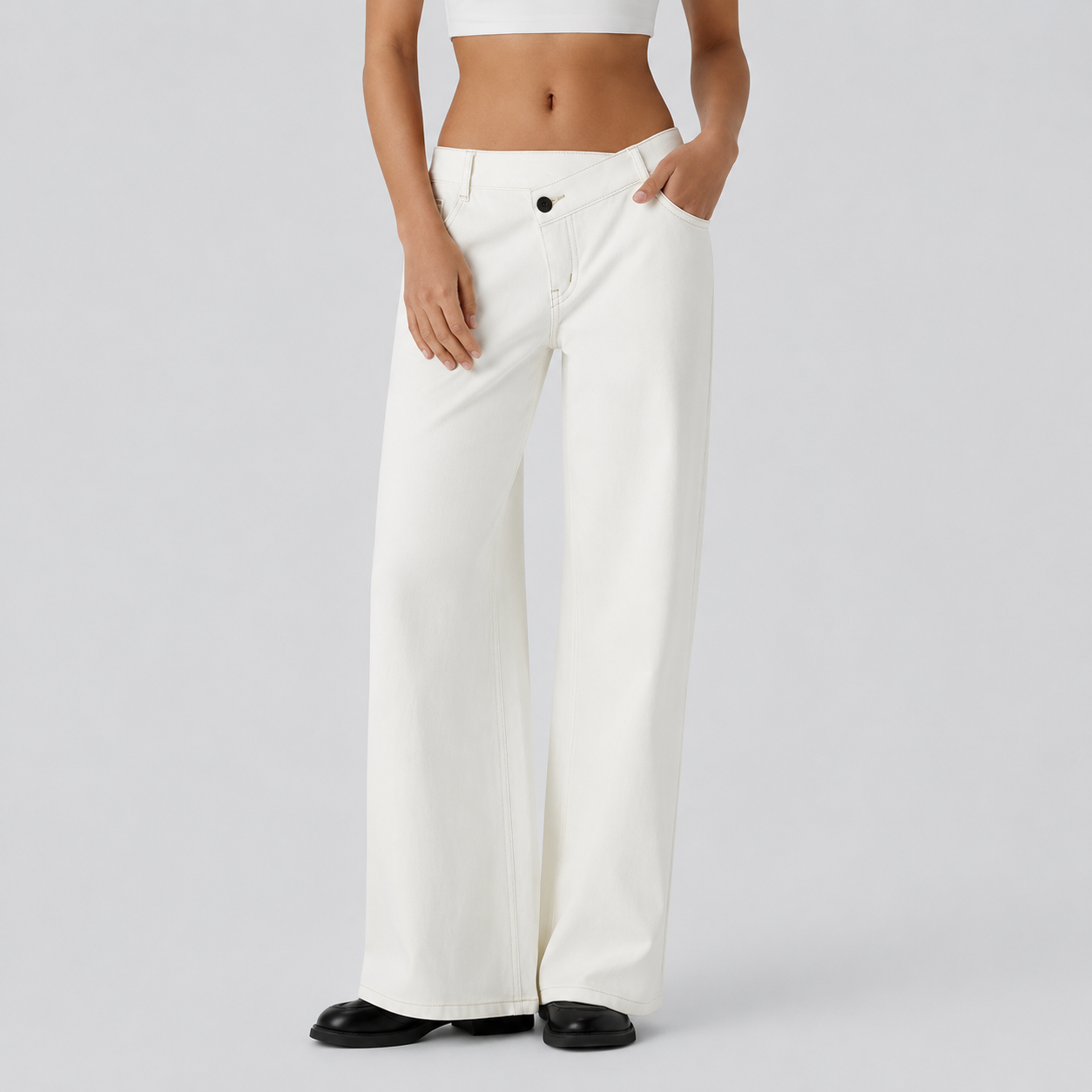 Asymmetric Low Rise Baggy Wide Casual Jeans With Pockets For Women
