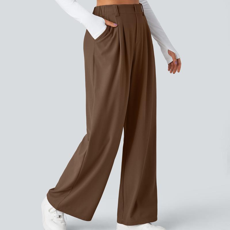 High Rise Wide Waffle Work Pants With Pockets For Women