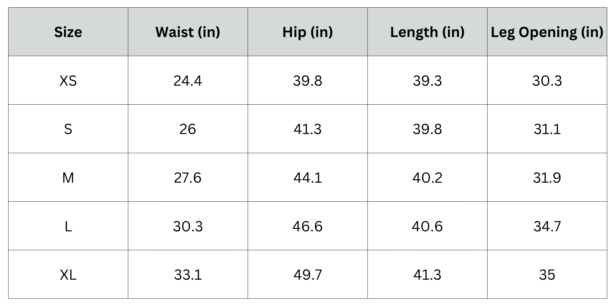 Size Chart