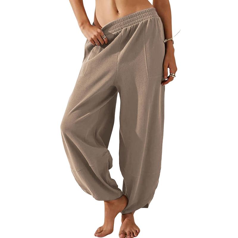 Elastic Waisted Casual Baggy Pants With Pockets