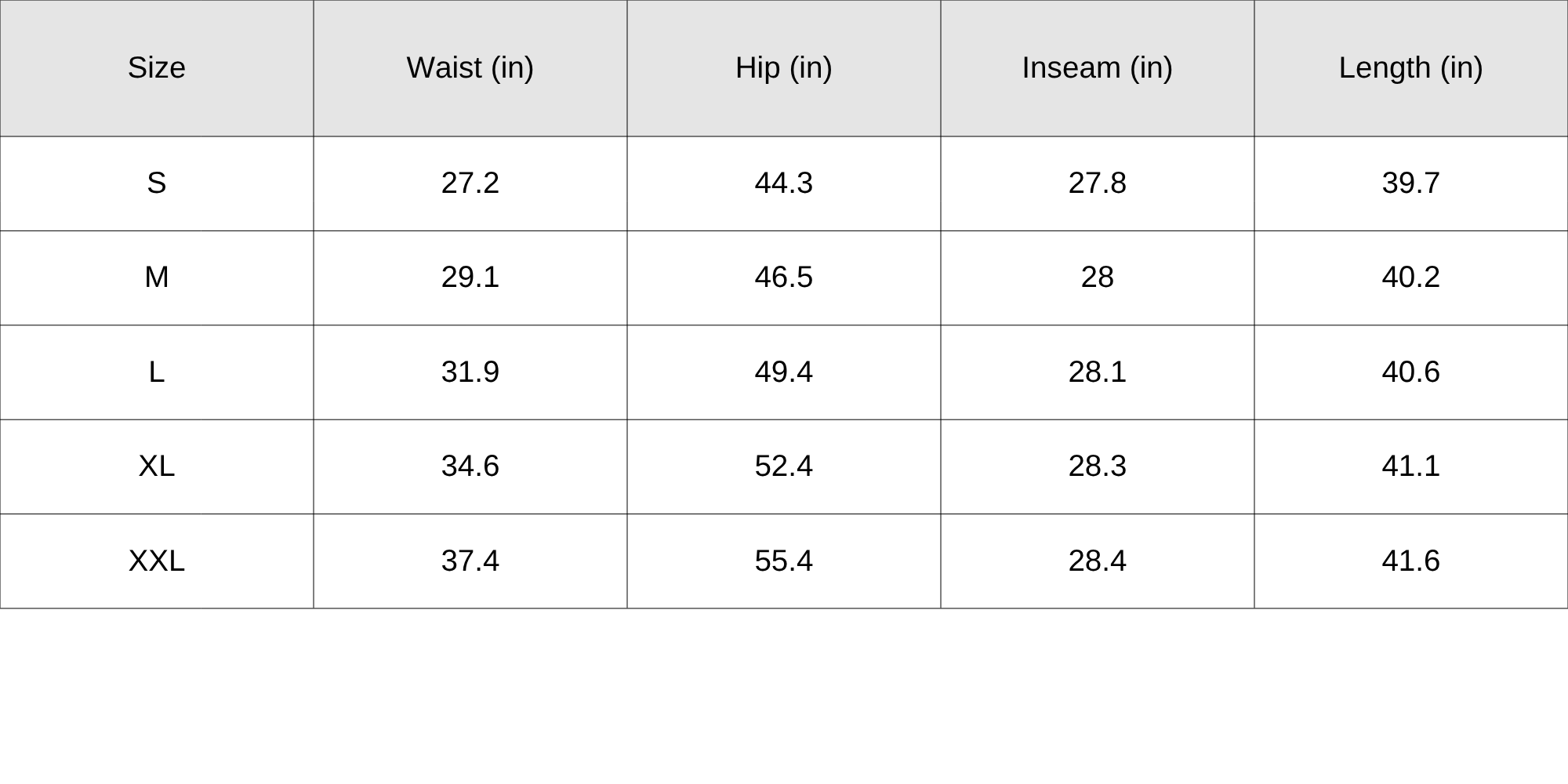 Size Chart