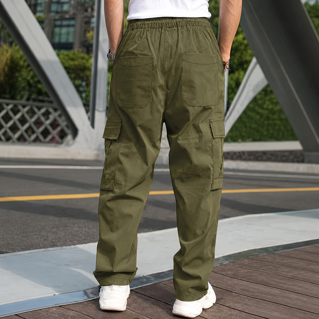 Drawstring Cargo Pants with Utility Pockets for Men