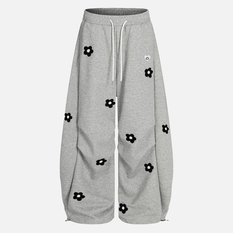 Casual Baggy Loose Floral Embroidery Sweatpants For Men And Women