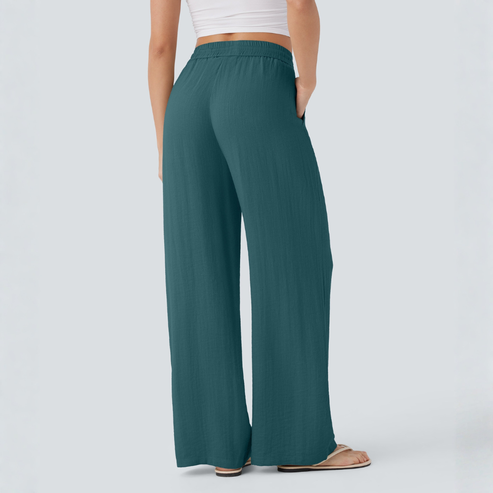 High Waisted Drawstring Casual Linen Pants WIth Pockets