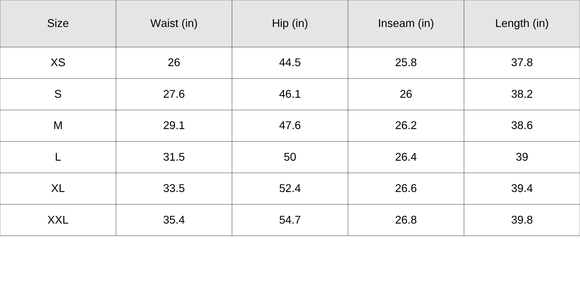 Size Chart