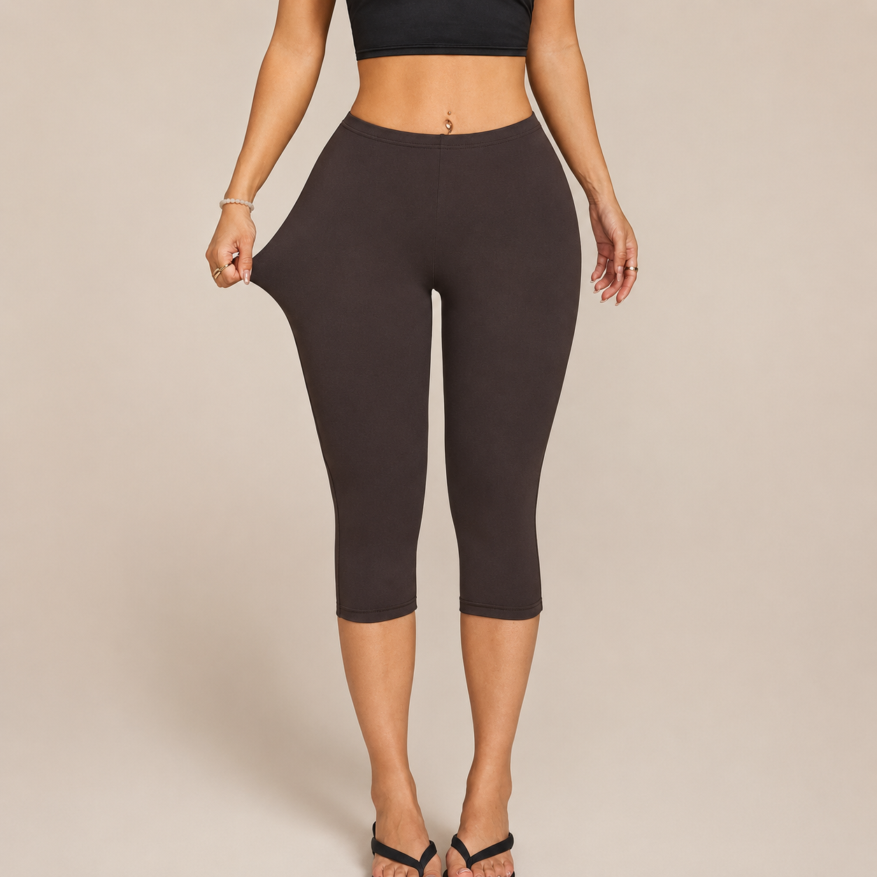 High Rise Solid Color Capri Athletic Pants For Summer Fitness For Women