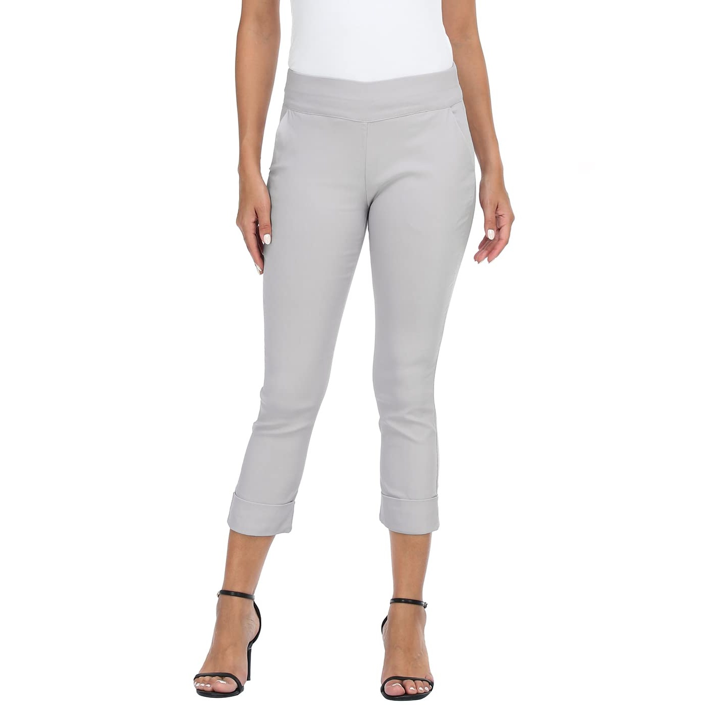 Pull On Elastic Capri Pants With Pockets