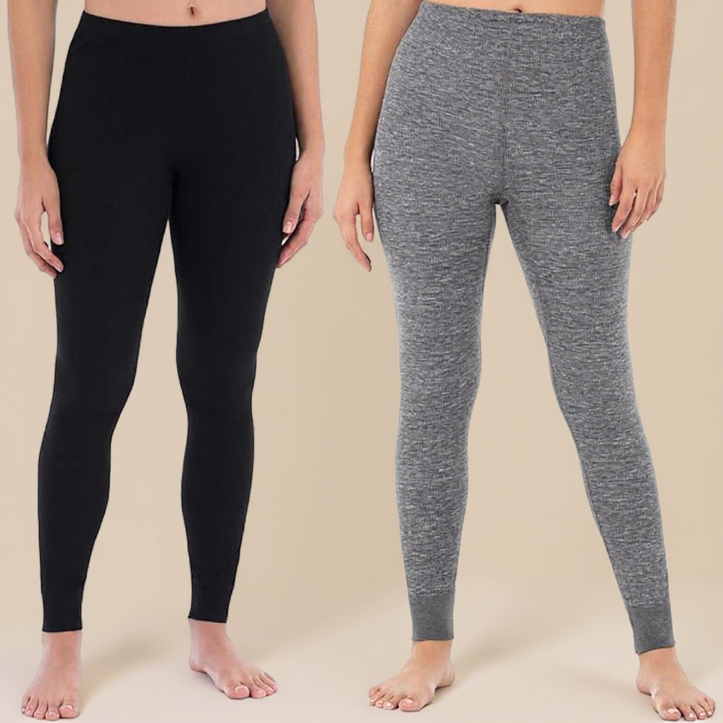 Pack Of 2 Micro Waffle Thermal Leggings For Women