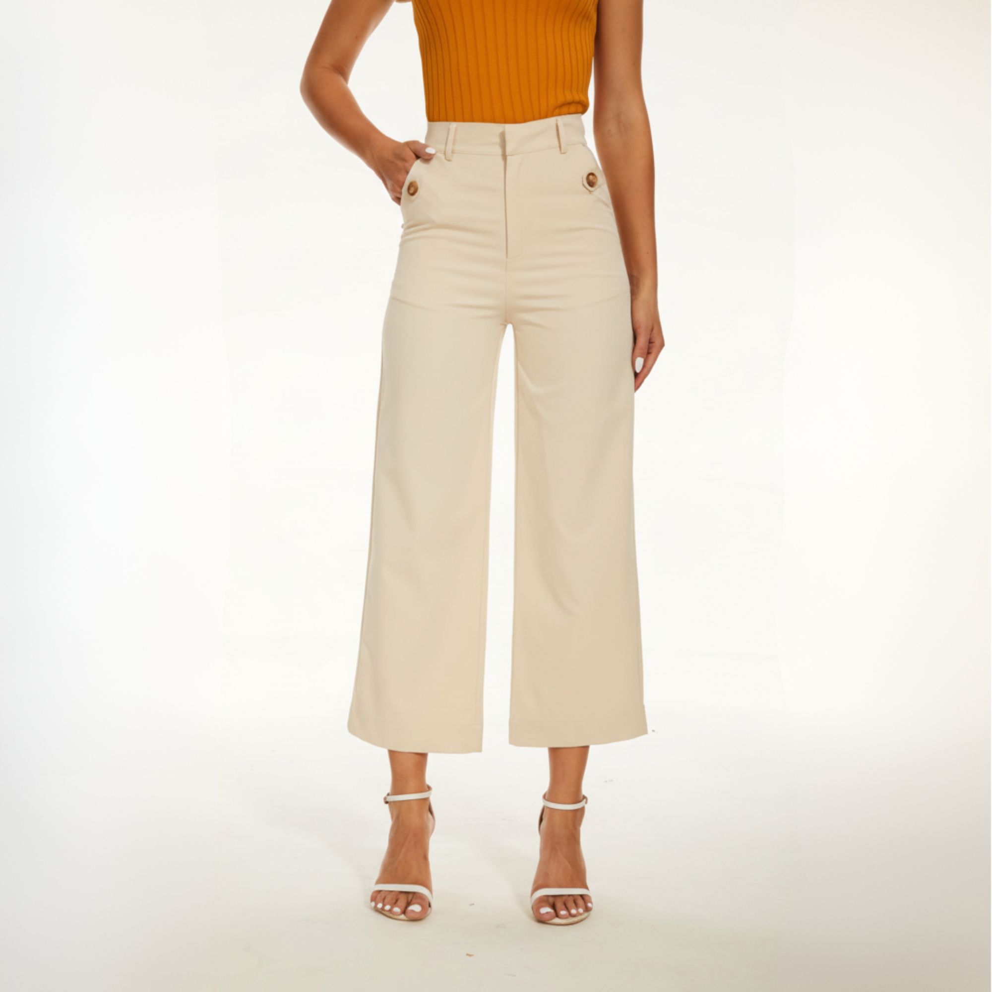 Stretch Twill Cropped Wide Leg Pant