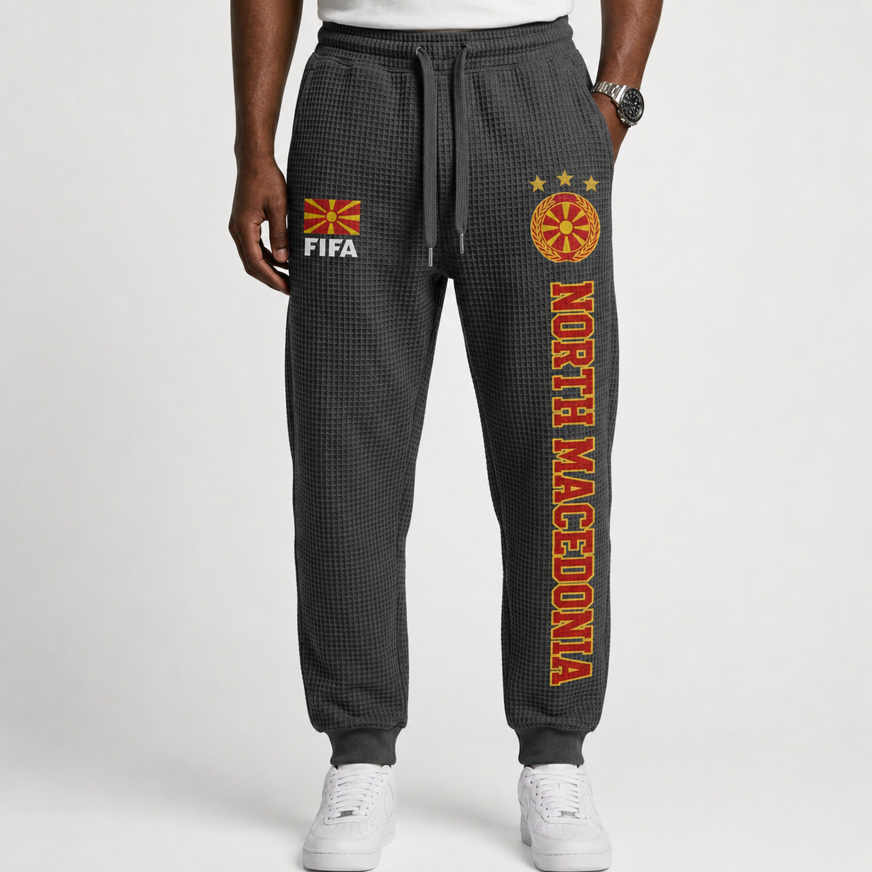 FIFA 2026 North Macedonia Printed Waffle Football Fan Pants