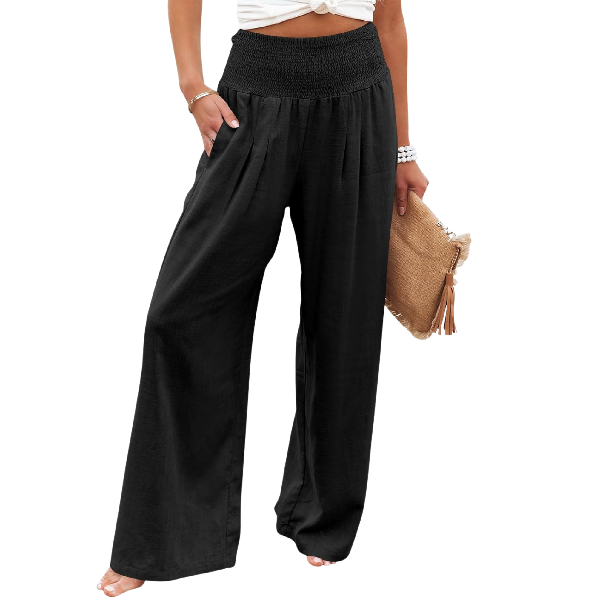 Wide Leg Linen Palazzo Pants for Women Casual Boho