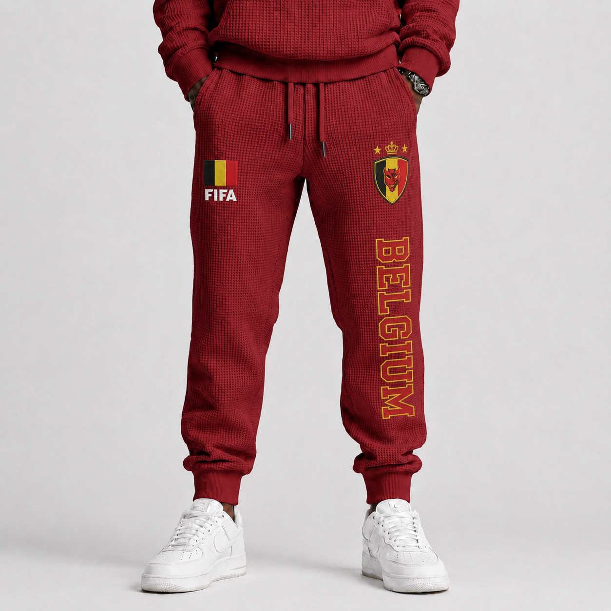 FIFA 2026 Belgium Printed Waffle Football Fan Pants