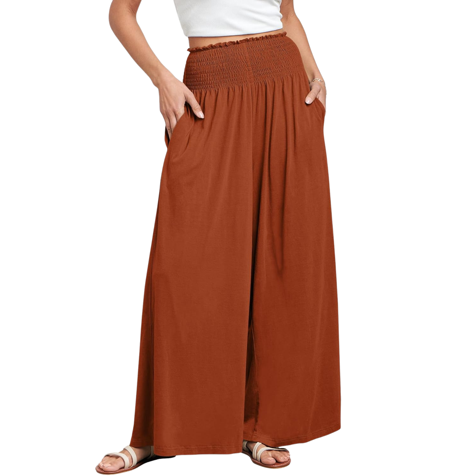 Boho Wide Leg Palazzo Lounge Pants with Pockets