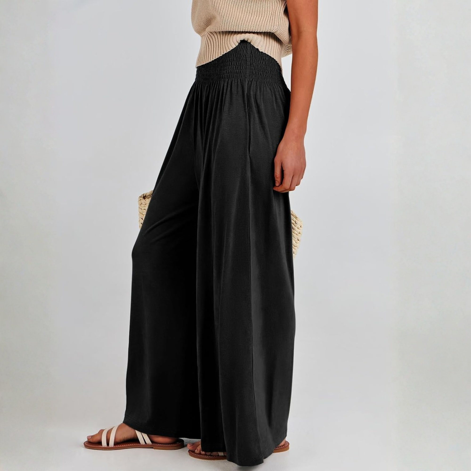 Boho Wide Leg Palazzo Lounge Pants with Pockets