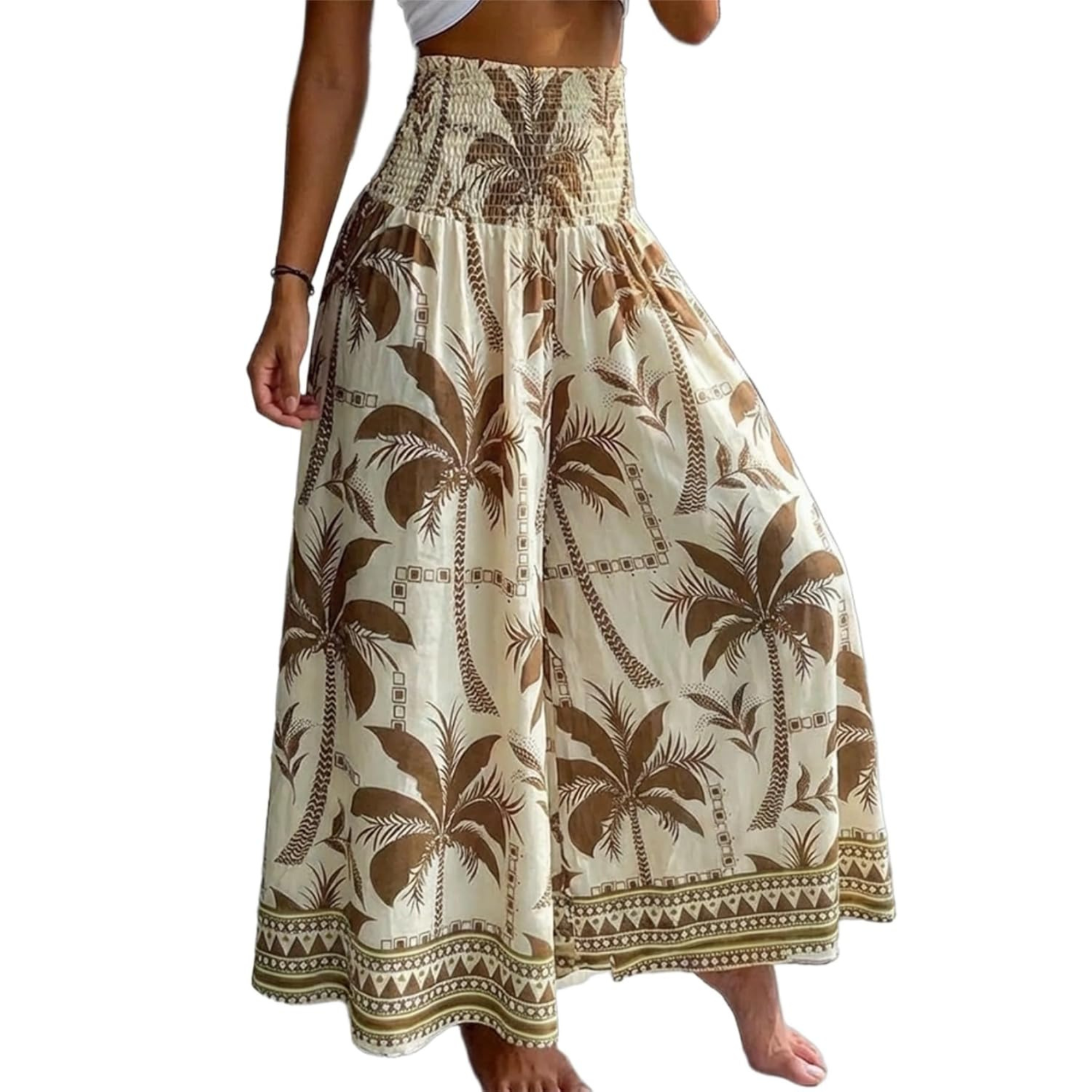 Boho Floral High Waisted Wide Leg Beach Pants