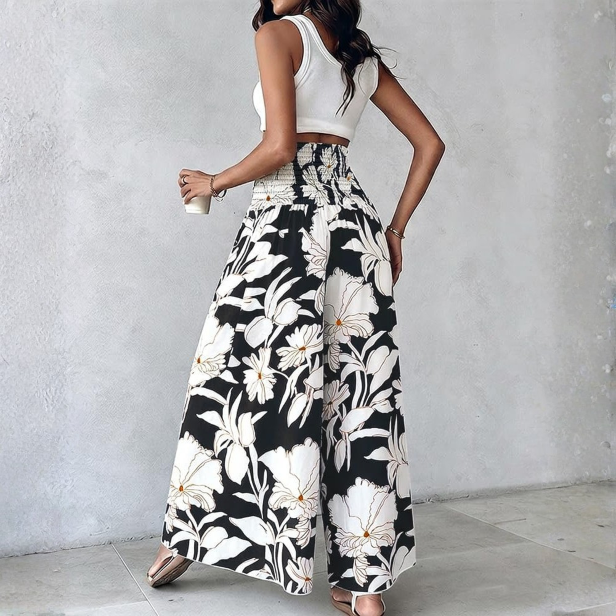 Boho Floral High Waisted Wide Leg Beach Pants