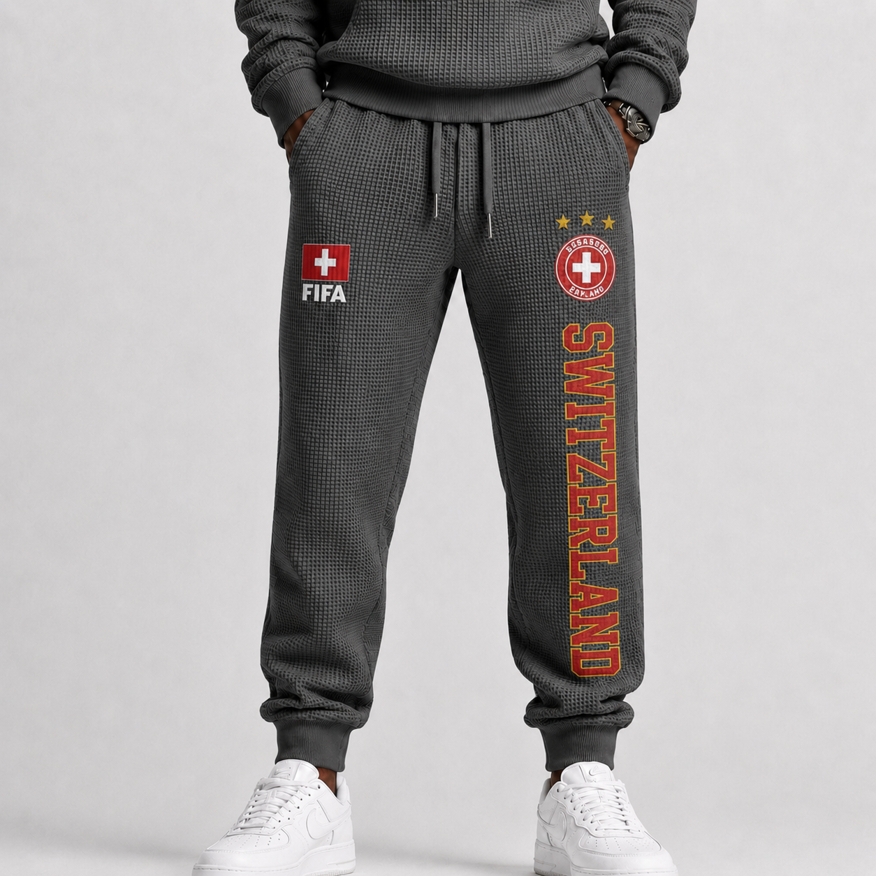 FIFA 2026 Switzerland Printed Waffle Football Fan Pants