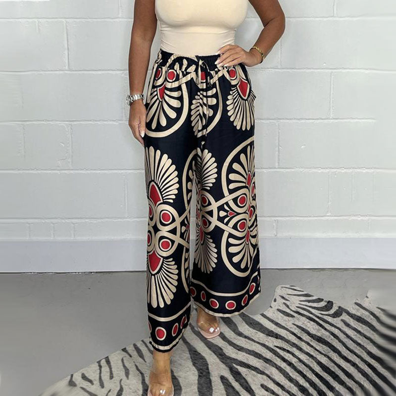 Floral Contrast Wide Palazzo Trousers-My Comfy Pant