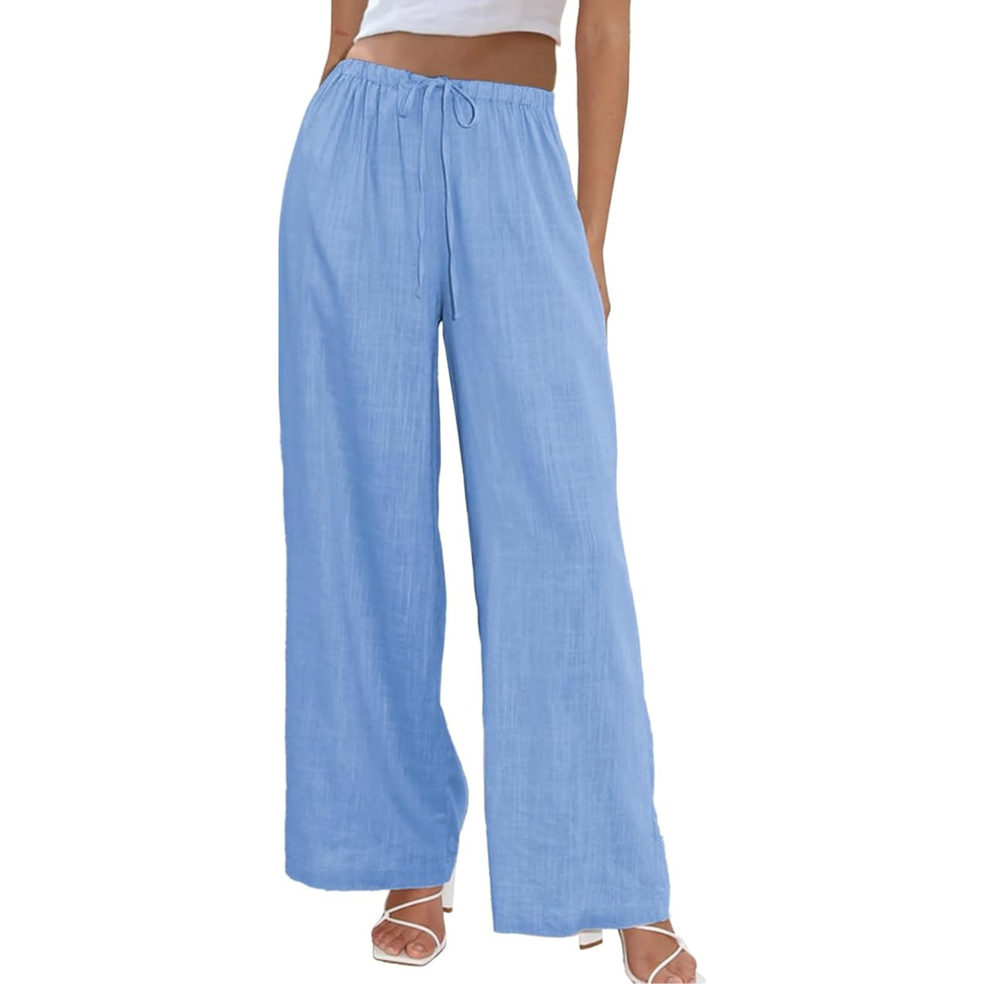 Cotton And Linen Drawstring Wide Leg Palazzo Pants For Women