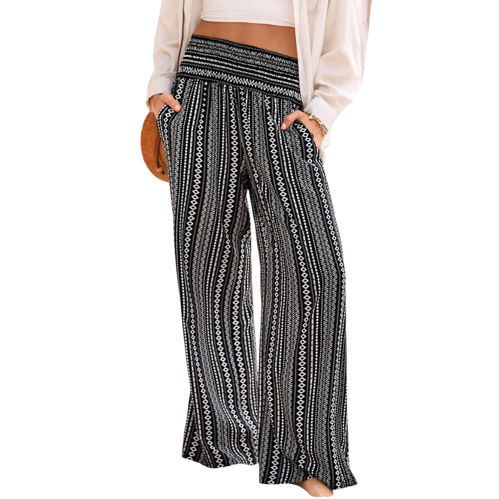 Summer Boho Floral Casual Loose Palazzo Pants With Pocket
