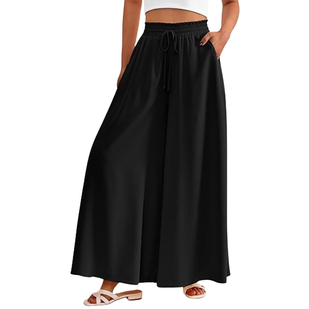 Summer Palazzo Pants With Elastic Fit And Flowy Pockets For Women