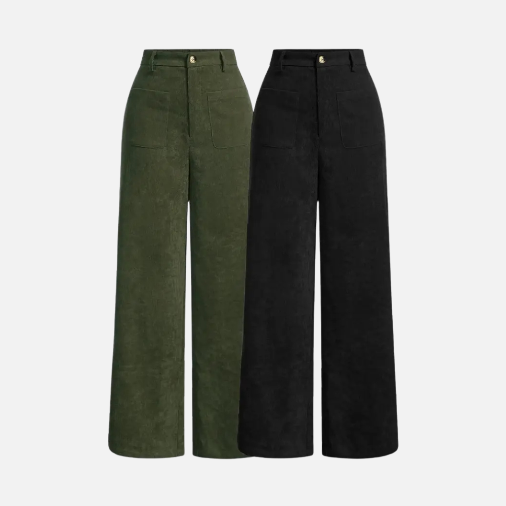 Solid Colored Front Buttoned Wide Leg Pocket Pants