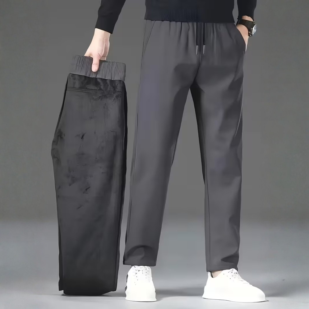 Casual Fleece Winter Lined Pants With Drawstring For Men
