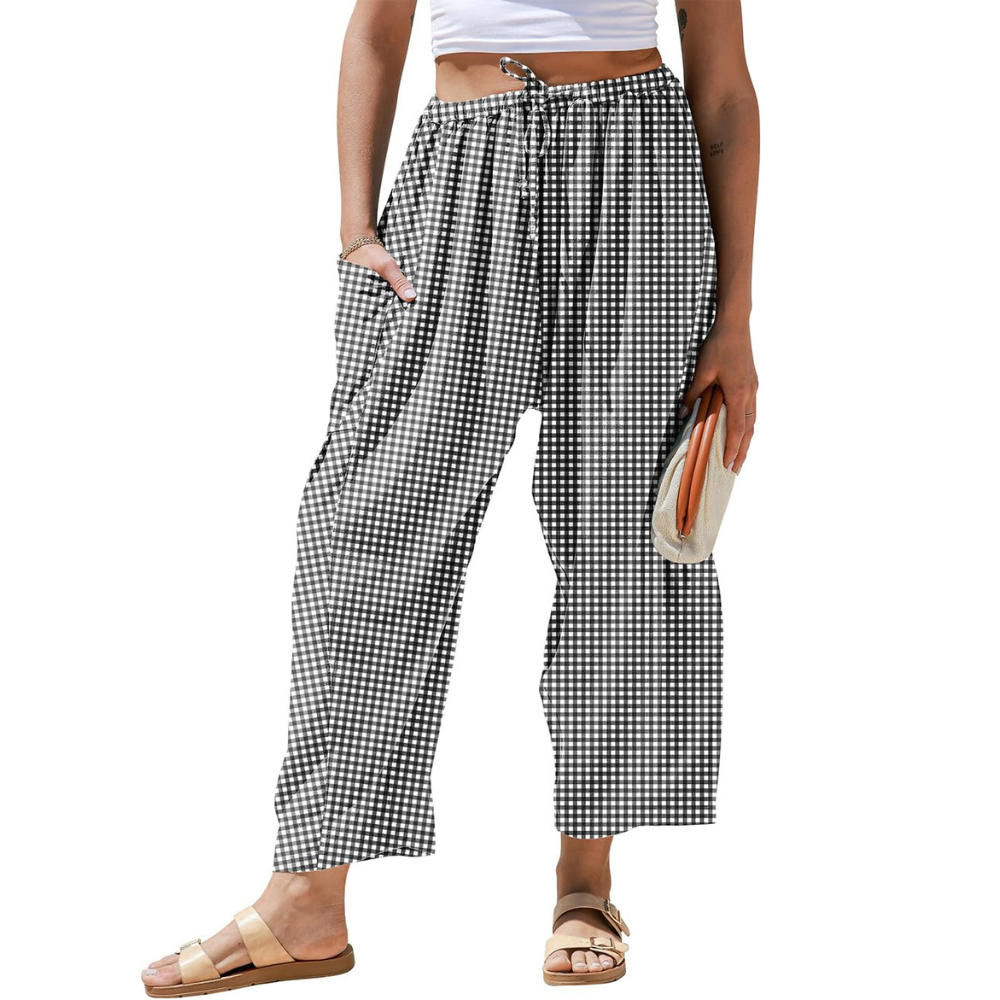 Striped Drawstring Palazzo Pants With Pockets
