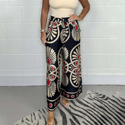 Floral Contrast Wide Palazzo Trousers-My Comfy Pant