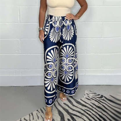 Floral Contrast Wide Palazzo Trousers-My Comfy Pant