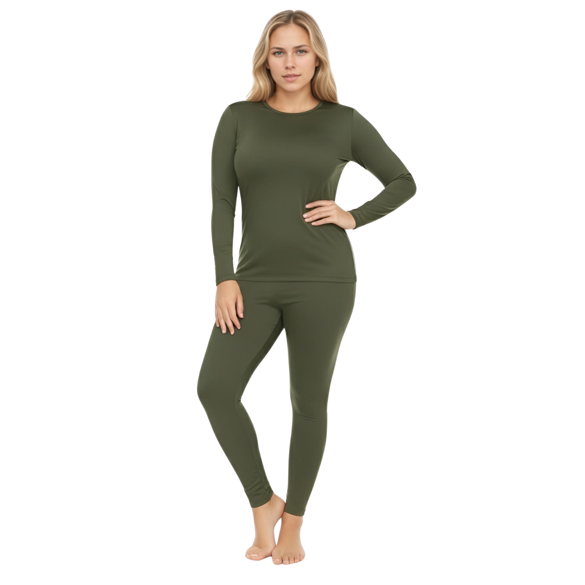 Women Thermal Fleece Lined Base Layer Underwear Pajama Set