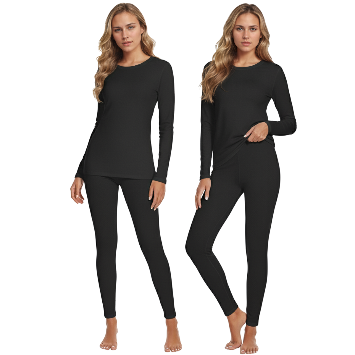 Pack of 2 Women Thermal Base Layer with Fleece Lined Underwear Top and Bottom Set