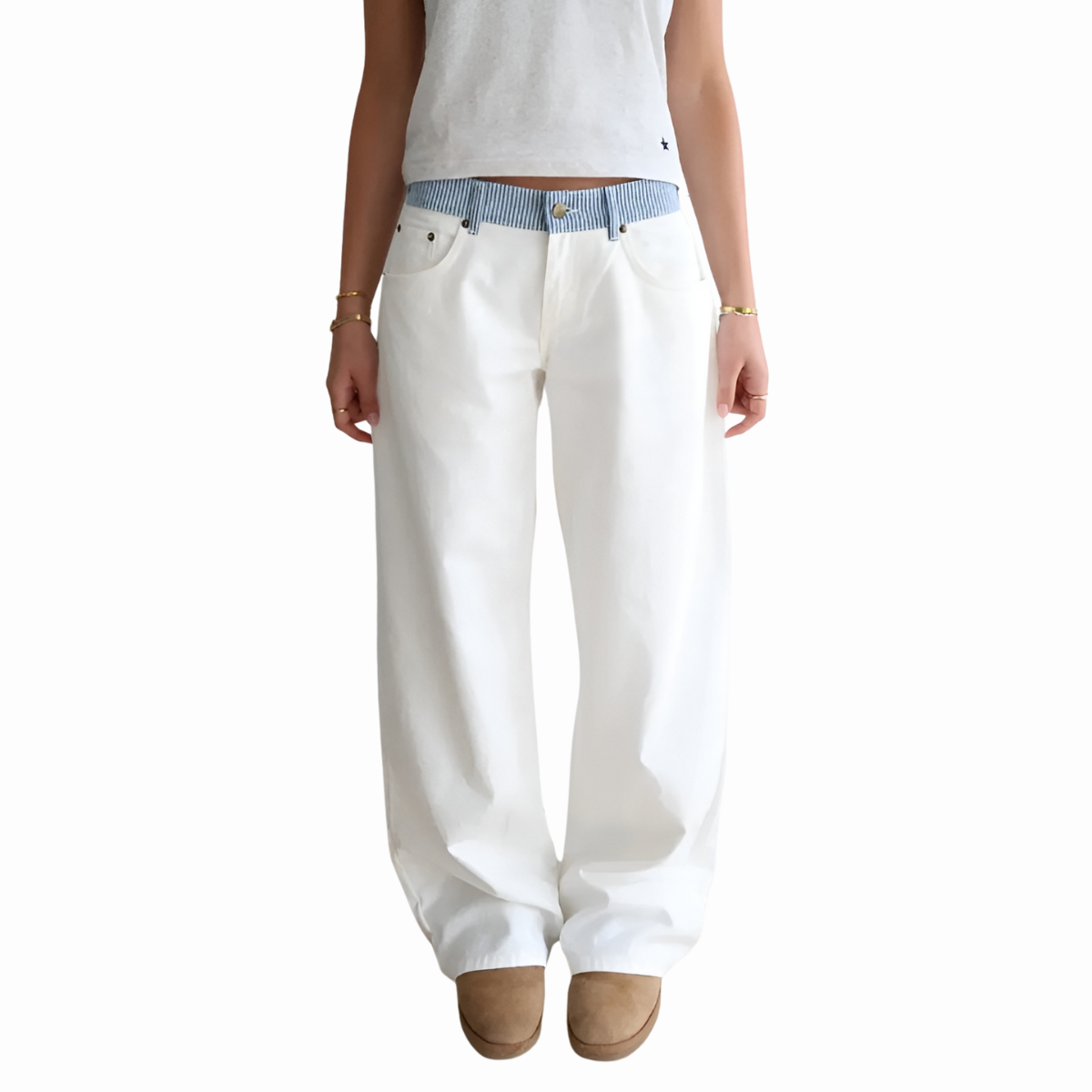 Color Block Strap Patchwork Straight Jeans